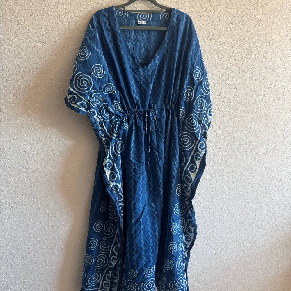 Sévya Handmade Blue Spiral Block Printed Caftan 💙✨